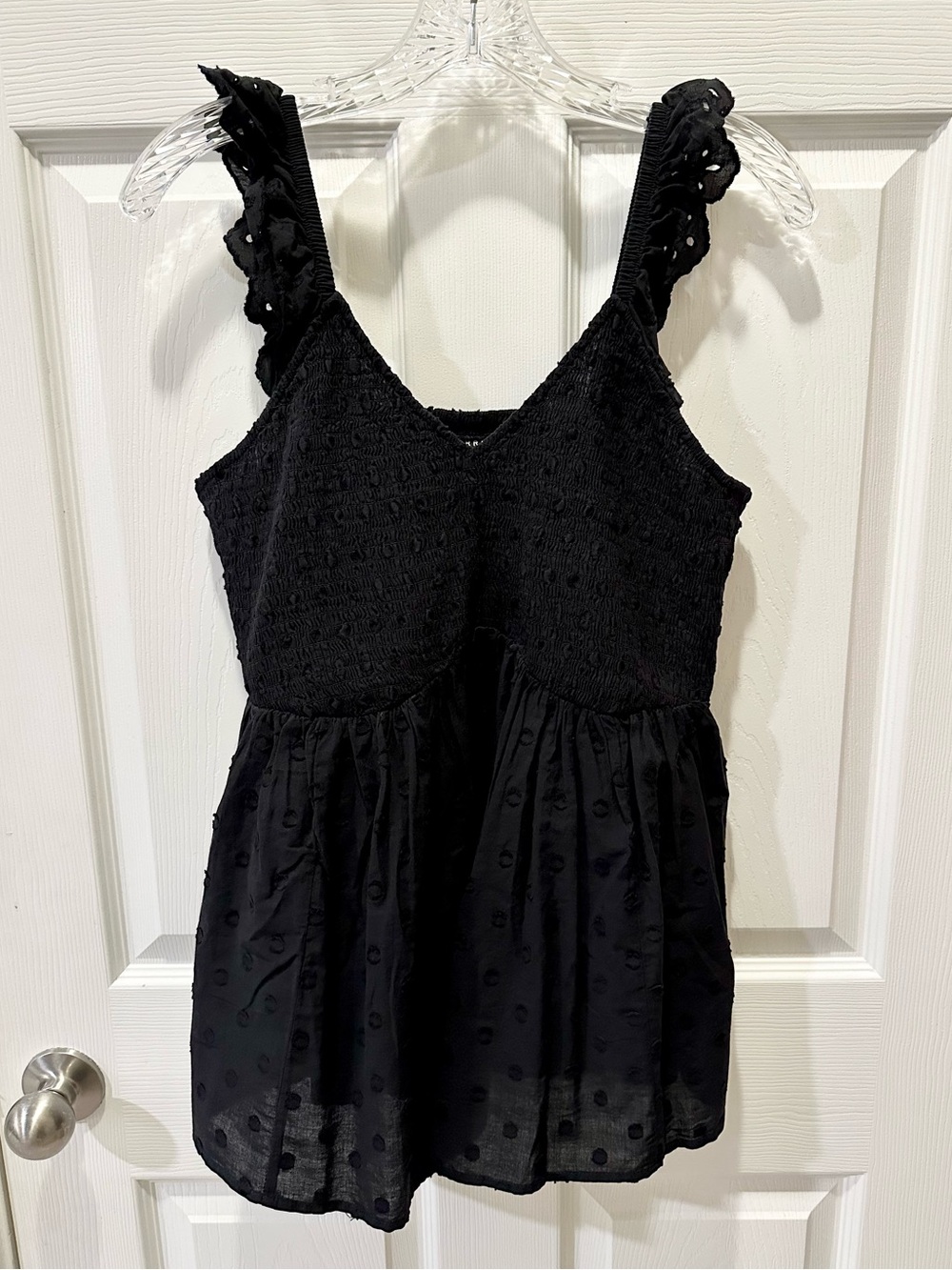 Torrid 0X Black Babydoll Cotton Clip Dot Smocked Bodice Tank - Picture 3 of 10